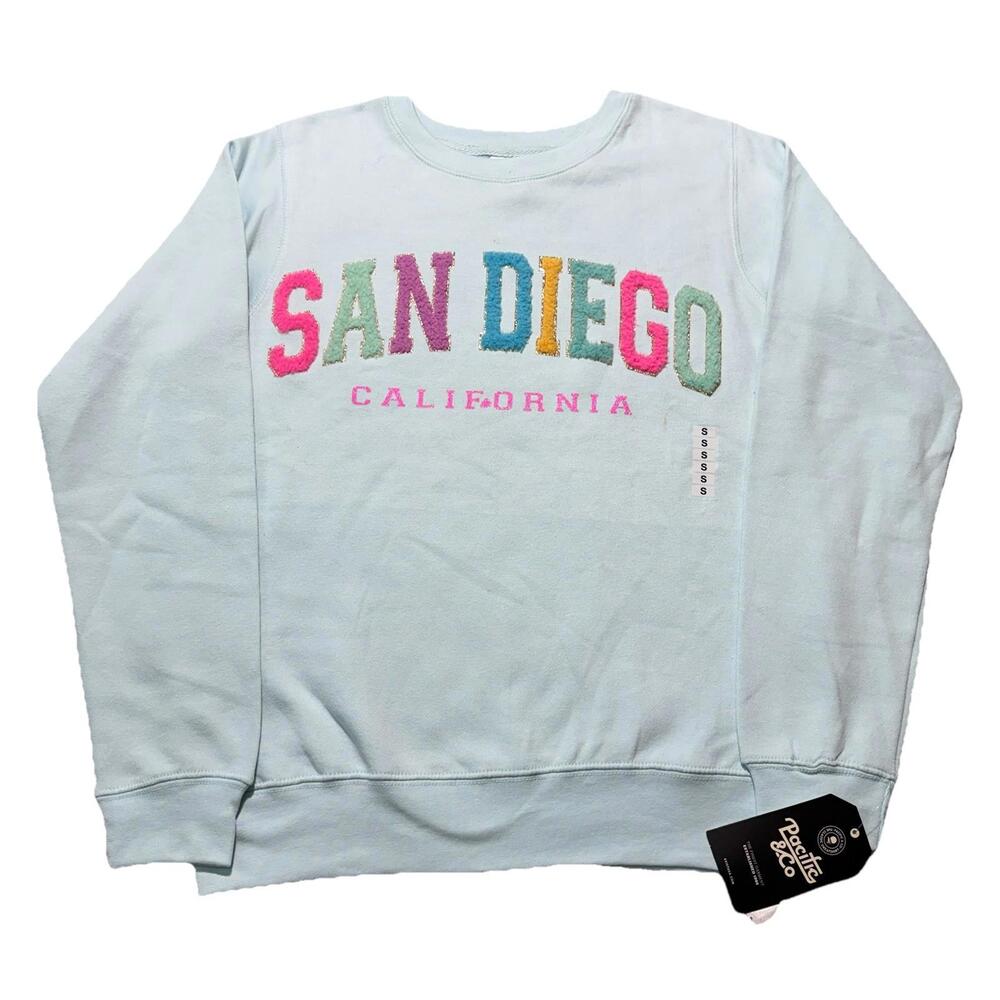 NWT Pacific And Co Womens San Diego California Crewneck Sweatshirt Colorful Smal